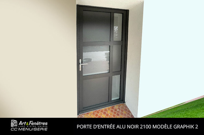 Porte d'Entrée Alu Noir 2100 Sablé Modèle Graphik 2