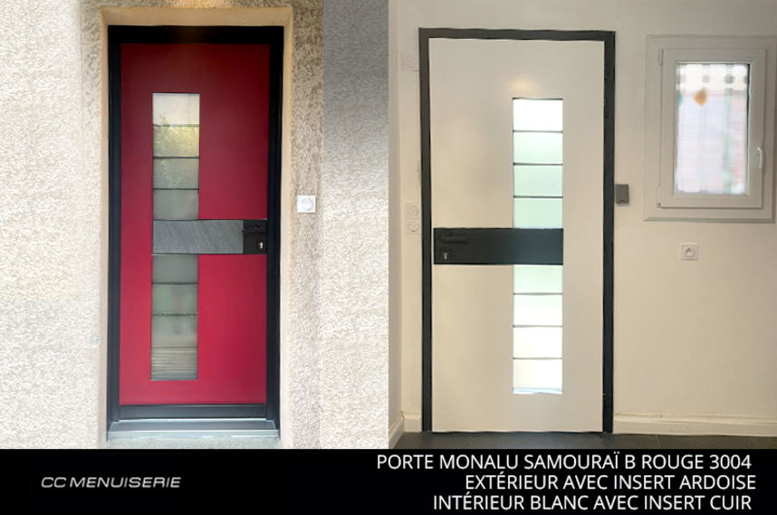 Porte Monalu Samouraï B Rouge 3004 Insert Ardoise / Cuir