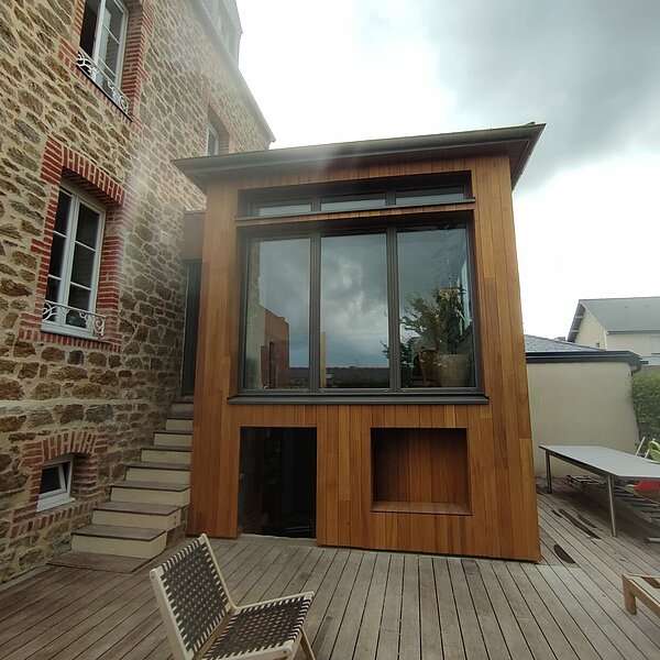 Baie vitrée sur extension bois - Saint-Grégoire