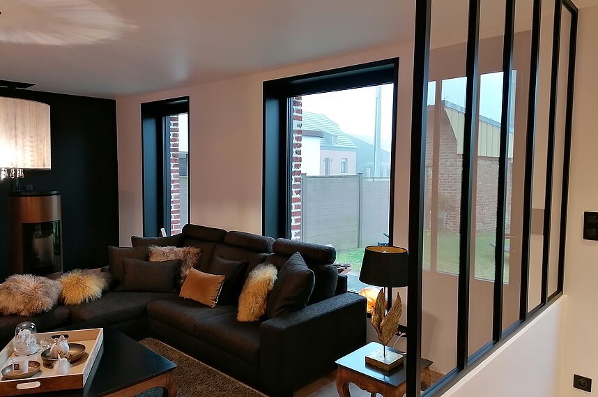 Aluminium Emotion 2 et Porte d'Entrée Classique 1: Noir Profond