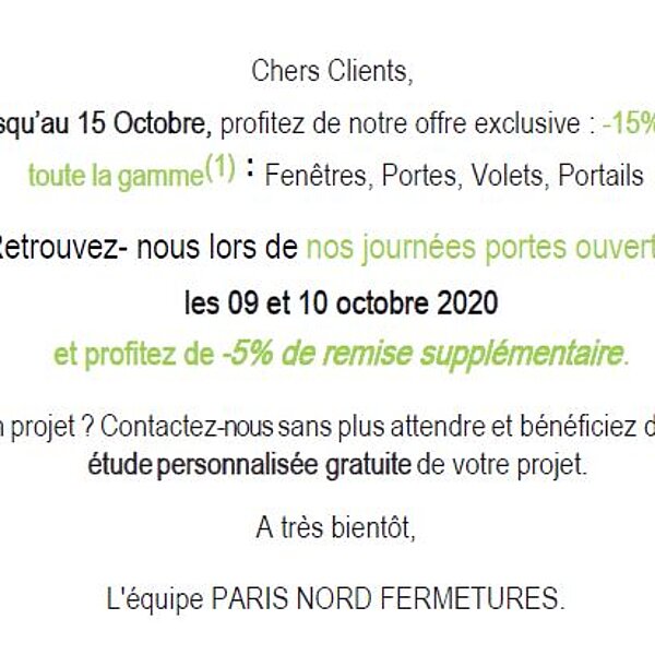 Journées Portes Ouvertes les 09 et 10 octobre 2020