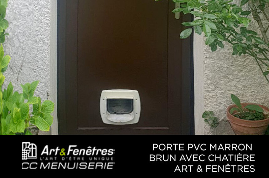 Porte PVC Marron Brun avec chatière