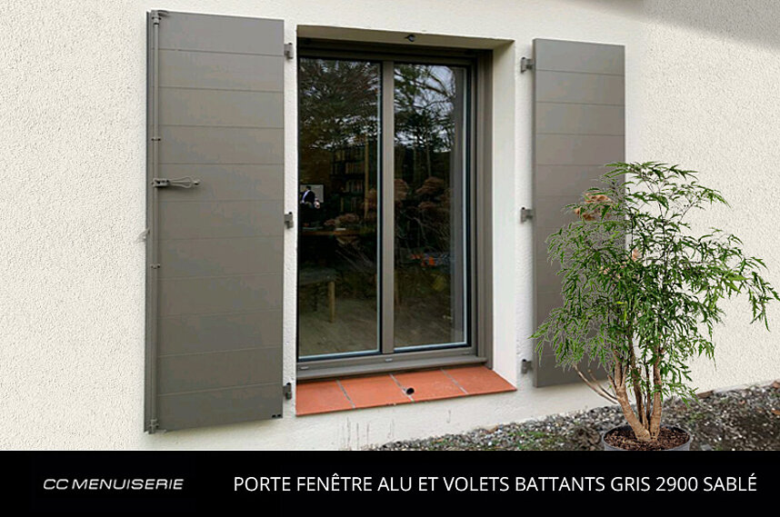 Porte Fenêtre Alu et Volets Battants Alu Gris Ral 2900 Sablé