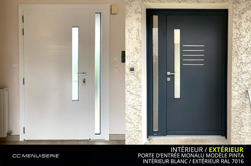 Porte d’entrée MONALU Modèle Pinta Inté. Blanc / Ext. RAL 7016