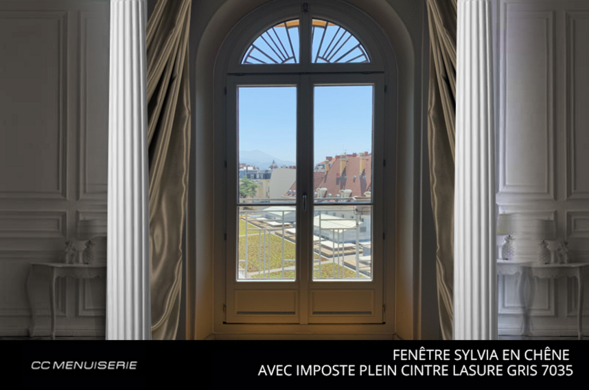 Fenêtre Sylvia En Chêne Avec Imposte Plein Cintre Lasure Gris 7035