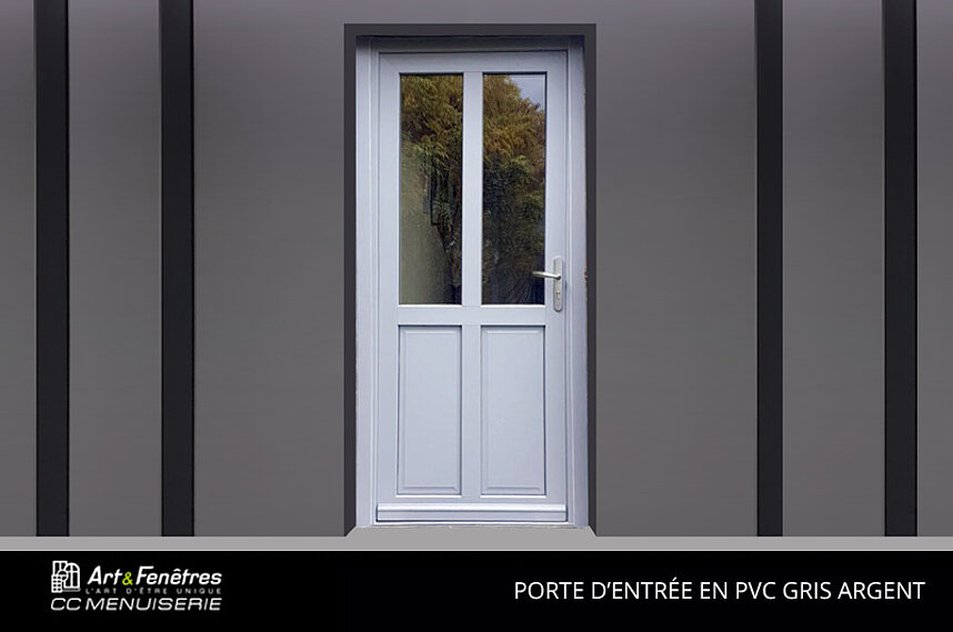 Porte d'Entrée en PVC Gris Argent
