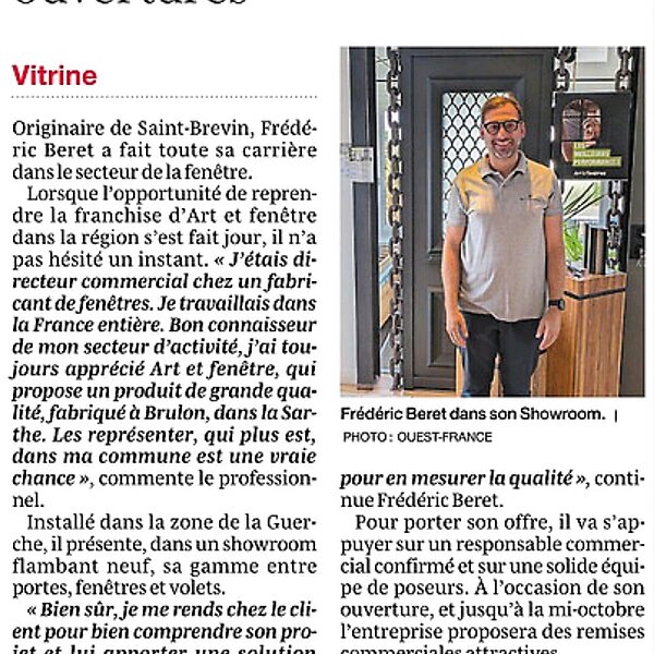 Art et Fenêtres à Saint-Brévin-les-Pins dans le journal Ouest-France