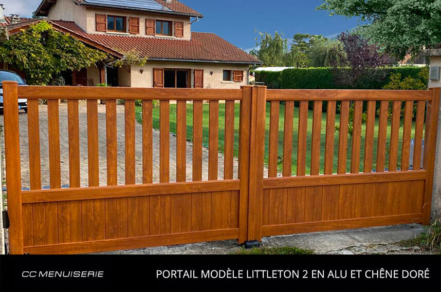 Portail Modèle Littleton 2 En Alu Et Chêne Doré