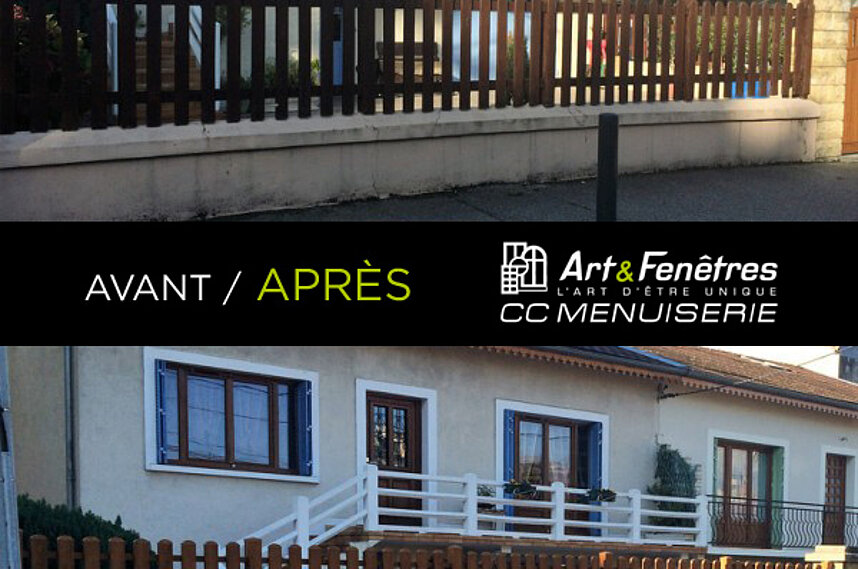 AVANT-APRÈS : clôture PVC modèle Romanelli chêne doré