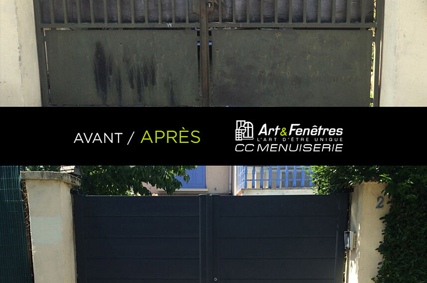 AVANT-APRÈS : portail gamme alu épure modèle Adélaïde