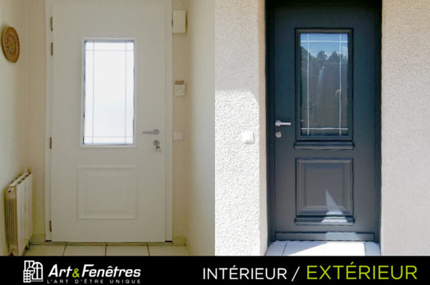 Porte Alu modèle Saline blanc / gris anthracite