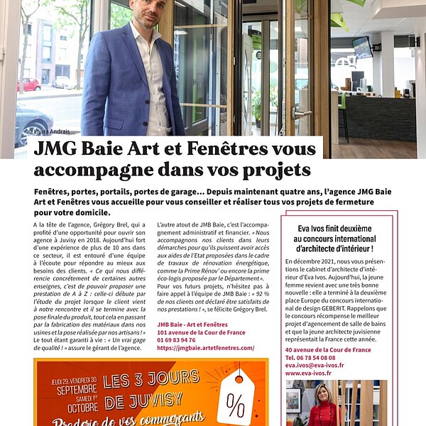 Art et Fenêtres JMG Baie Juvisy dans le magazine Ensemble de Juvisy