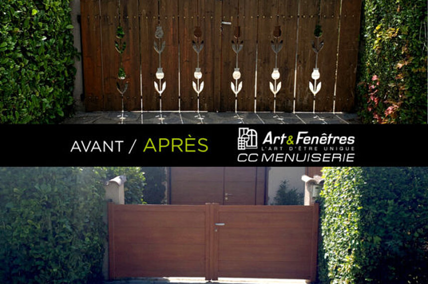 Portail Alu chêne doré / modèle Tulsa