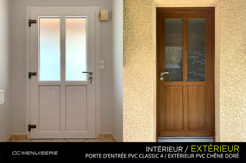 Porte d’Entrée Pvc Classic 4 / Extérieur Pvc Chêne Doré