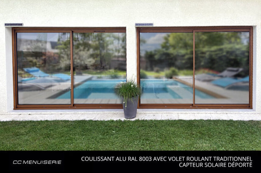 Coulissant Alu RAL 8003 avec Volet Roulant Traditionnel