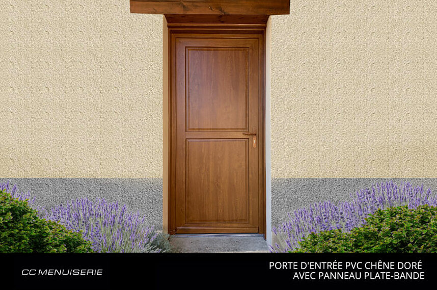 Porte d'Entrée PVC Chêne Doré Panneau Plate-Bande