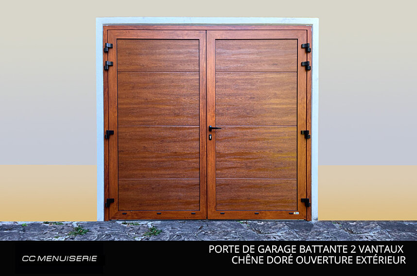 Porte de Garage Battante 2 Vantaux Chêne Doré